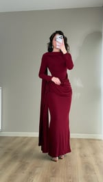 Melisandre Omuz Kuşaklı Elbise Bordo
