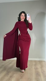 Melisandre Omuz Kuşaklı Elbise Bordo