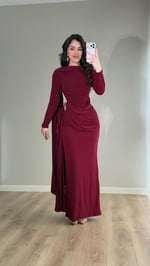 Melisandre Omuz Kuşaklı Elbise Bordo