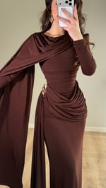 Melisandre Omuz Kuşaklı Elbise Kahverengi