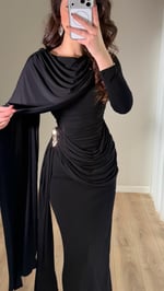 Melisandre Omuz Kuşaklı Elbise Siyah