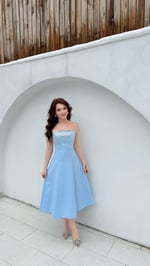 Merida Straplez Taşlı Midi Abiye Bebe Mavisi