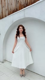 Merida Straplez Taşlı Midi Abiye Beyaz