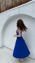 Merida Straplez Taşlı Midi Abiye Saks