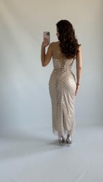Mermaid Midi Straplez Abiye Bej