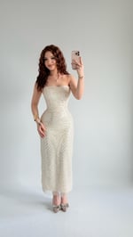 Mermaid Midi Straplez Abiye Ekru