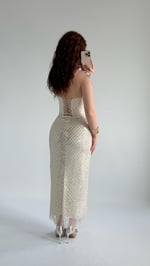 Mermaid Midi Straplez Abiye Ekru