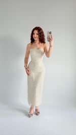 Mermaid Midi Straplez Abiye Ekru