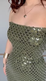Mermaid Midi Straplez Abiye Haki Yeşil
