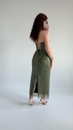 Mermaid Midi Straplez Abiye Haki Yeşil