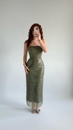 Mermaid Midi Straplez Abiye Haki Yeşil