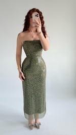 Mermaid Midi Straplez Abiye Haki Yeşil