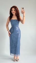Mermaid Midi Straplez Abiye İndigo