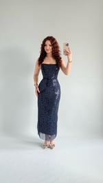 Mermaid Midi Straplez Abiye Lacivert 