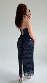Mermaid Midi Straplez Abiye Lacivert 