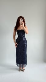 Mermaid Midi Straplez Abiye Lacivert 