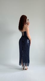 Mermaid Midi Straplez Abiye Lacivert 
