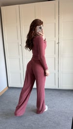 Merserize Kayık Yaka Takım Bordo