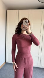 Merserize Kayık Yaka Takım Bordo