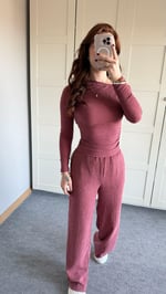 Merserize Kayık Yaka Takım Bordo