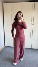 Merserize Kayık Yaka Takım Bordo