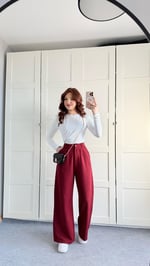 Mika Plazzo Pantolon Bordo