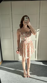 Mini Çiçekli Korse Pembe Elbise