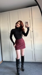Mini Kumaş Etek Bordo