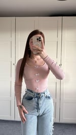 Minik Kurdele Kare Yaka Bluz Pembe