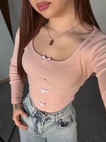 Minik Kurdele Kare Yaka Bluz Pembe