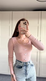 Minik Kurdele Kare Yaka Bluz Pembe