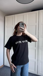 Miu Miu İnci Taşlı Siyah Tişört