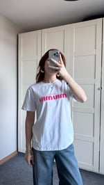 Miu Miu Pembe Baskı Beyaz Tişört