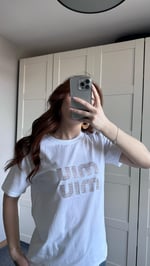 Miu Miu Pembe Taşlı Beyaz Tişört