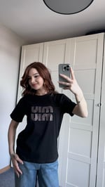 Miu Miu Pembe Taşlı Siyah Tişört