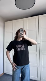 Miu Miu Pembe Taşlı Siyah Tişört