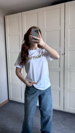 Miu Miu Taş Peluş Beyaz Tişört