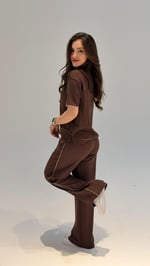 Modal Kumaş Polo Yaka Takım Kahverengi