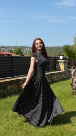 Momy Puantiyeli Elbise Siyah