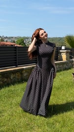 Momy Puantiyeli Elbise Siyah