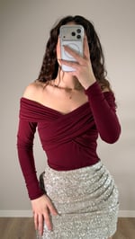Neşe Burgu Uzun Kol Bluz Bordo