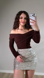Neşe Burgu Uzun Kol Bluz Kahverengi