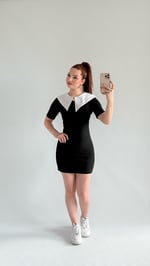 Nora Beyaz Yaka Elbise Siyah