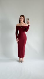 Olimpus Maxi Elbise Bordo
