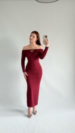 Olimpus Maxi Elbise Bordo