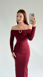 Olimpus Maxi Elbise Bordo