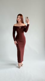 Olimpus Maxi Elbise Kahverengi