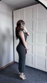 Omuz Ve Bel Büzgülü Gri elbise