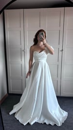 Ophelia Saten Düşük Kol Beyaz Abiye
