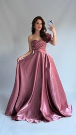 Ophelia Saten Düşük Kol Gül Kurusu Abiye
